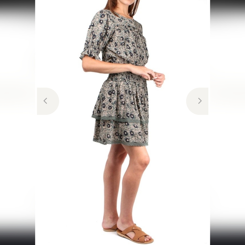 Sea New York Lucia Smocked Mini Dress - Clover Multi Green/Black Floral Print - Picture 6 of 11